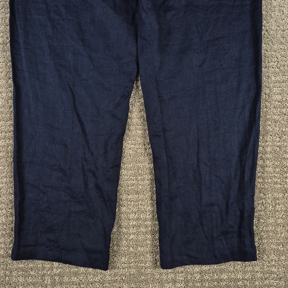 Quince Pants Womens L Blue European Linen Tapered Ankle Deep Navy
